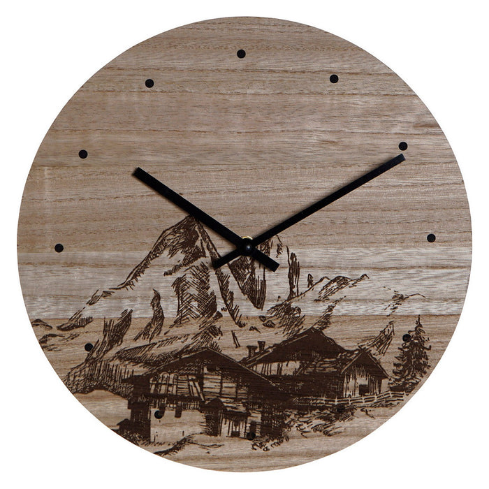 Ceas de Perete DKD Home Decor 8424001759712 Negru Lemn Lemn MDF Munte 30 x 30 x 1,5 cm