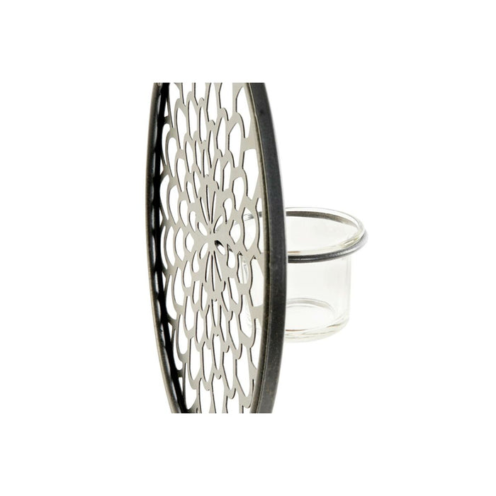 Suport de Lumânări DKD Home Decor Geam Negru Metal Lemn Maro 20 x 20 x 36 cm