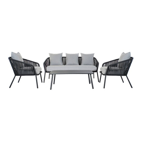 Set de Canapea și Masă DKD Home Decor MB-179039 Gri Grădină Poliester Въже Aluminiu (151,5 x 72 x 70 cm) (4 pcs)