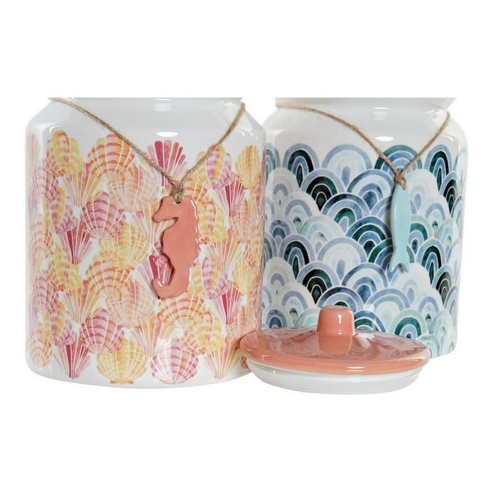 Staniu DKD Home Decor Dolomite Albastru celest Coral Mediterană 15 x 15 x 22 cm (2 Unități)