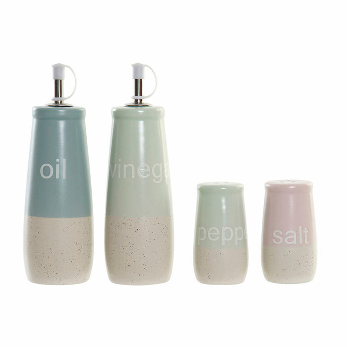 Set pentru asezonat DKD Home Decor 19 x 16 x 22,5 cm Albastru Roz Lemn de cauciuc Verde Gresie