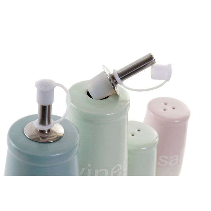 Set pentru asezonat DKD Home Decor 19 x 16 x 22,5 cm Albastru Roz Lemn de cauciuc Verde Gresie