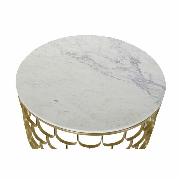 Masa laterală DKD Home Decor 81 x 81 x 42 cm Auriu* Alb Plastic Marmură Fier