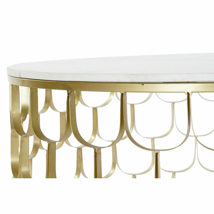 Masa laterală DKD Home Decor 81 x 81 x 42 cm Auriu* Alb Plastic Marmură Fier