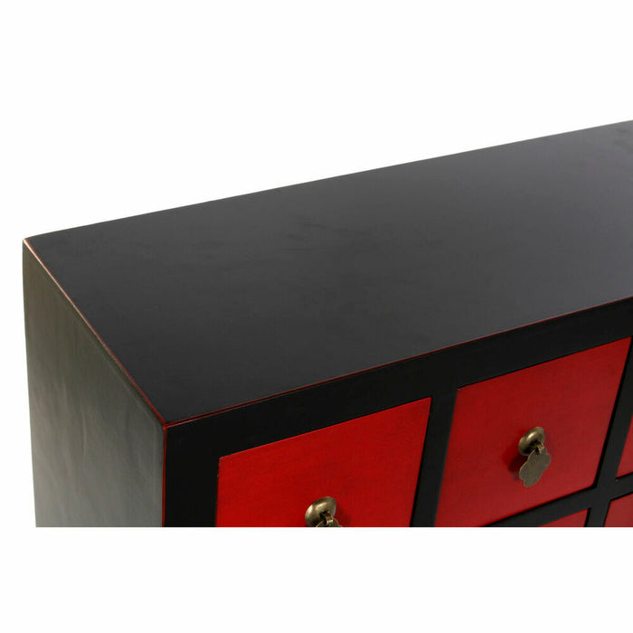 Dulap cu Sertare DKD Home Decor Negru Roșu Brad Lemn MDF Oriental 63 x 27 x 101 cm