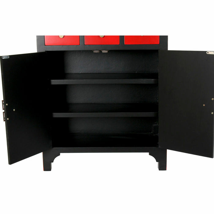 Dulap cu Sertare DKD Home Decor Negru Roșu Brad Lemn MDF Oriental 63 x 27 x 101 cm