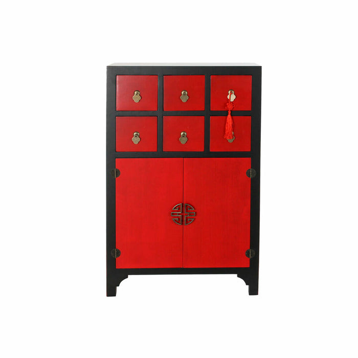 Dulap cu Sertare DKD Home Decor Negru Roșu Brad Lemn MDF Oriental 63 x 27 x 101 cm
