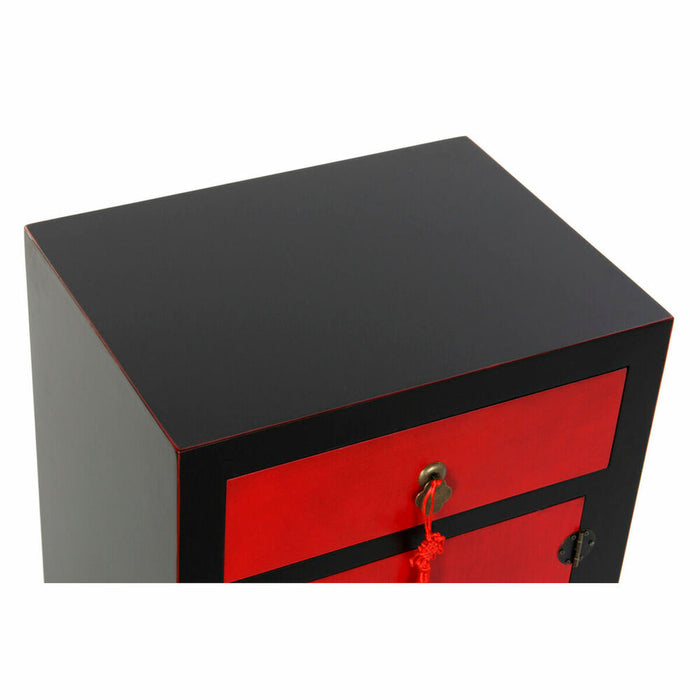 Noptieră DKD Home Decor Negru Roșu Brad Lemn MDF 45 x 35 x 66 cm