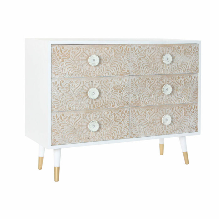 Comodă DKD Home Decor 100 x 42 x 80 cm Brad Alb Plastic Maro Deschis Mandala Indian