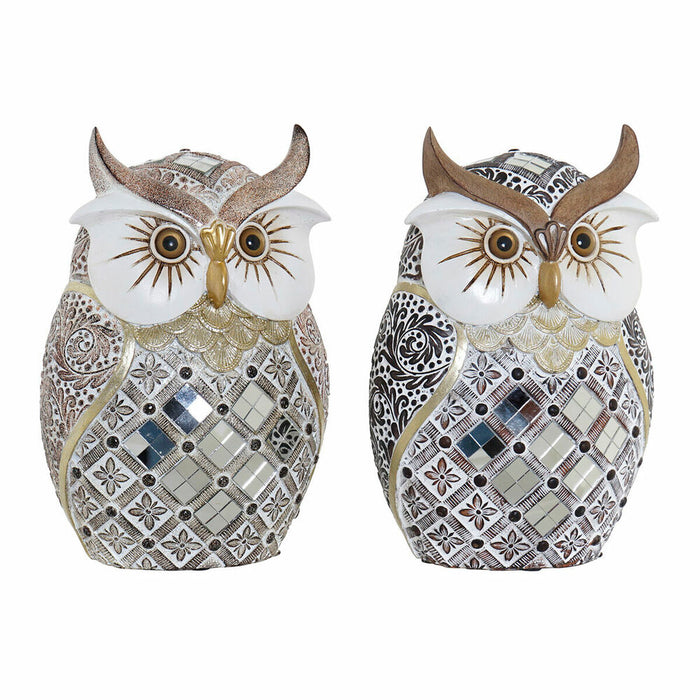 Figură Decorativă DKD Home Decor Auriu* Argintiu Bufniță 14 x 10 x 20 cm (2 Unități)
