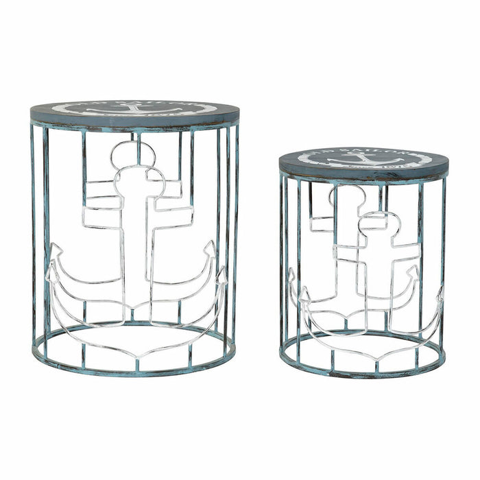 Set de 2 Măsuțe DKD Home Decor Albastru Alb 50 x 50 x 60 cm