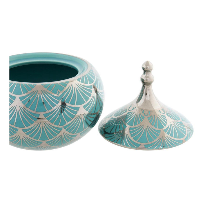 Casetă de Bijuterii DKD Home Decor Porțelan Turquoise 14 x 14 x 17 cm