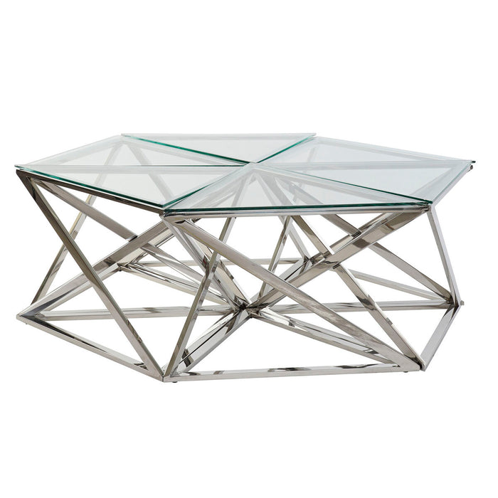 Masa de Cafea DKD Home Decor Argintiu Geam Oțel Plastic 137,5 x 120,5 x 46 cm