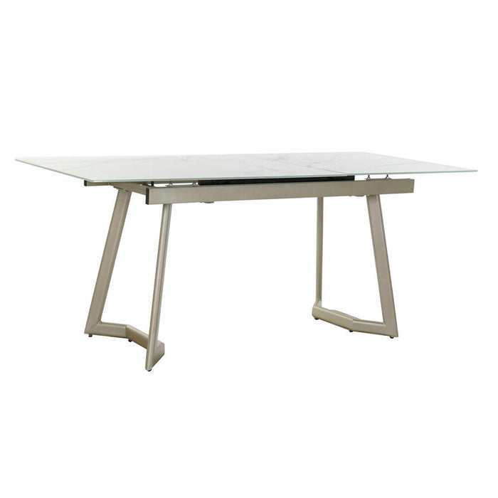 Masă de Sufragerie DKD Home Decor Geam Auriu* Metal Alb (140 x 80 x 76 cm)