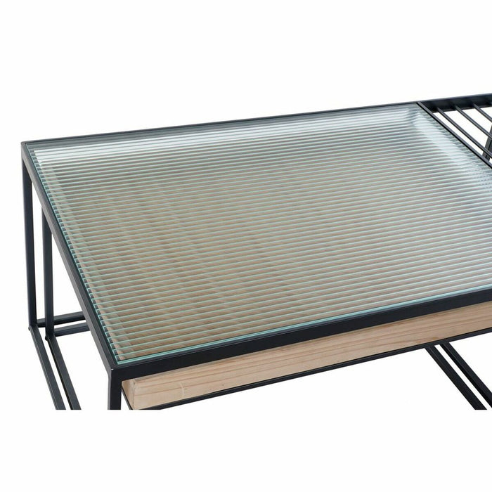 Masa de Cafea DKD Home Decor Negru Multicolor Natural Lemn Metal Bambus Geam 110 x 60 x 45 cm