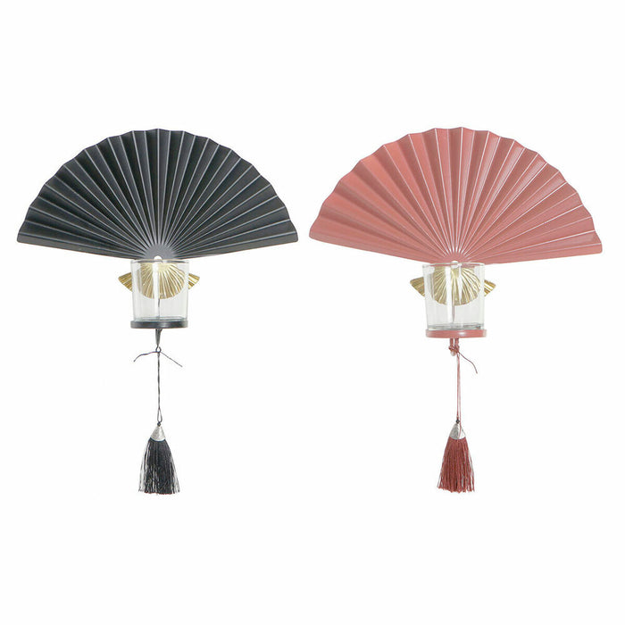 Suport de Lumânări DKD Home Decor 8424001833344 Evantai Negru Auriu* Teracotă Geam Fier 35 x 9 x 35 cm (2 Unități)