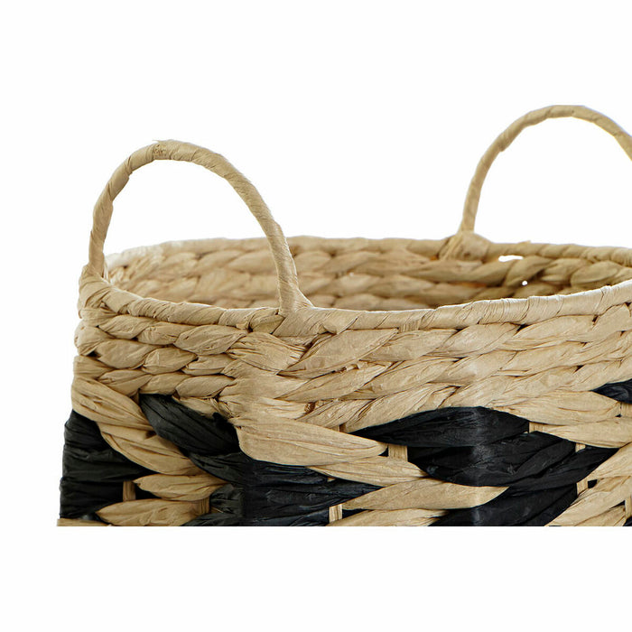 Set de Coșuri DKD Home Decor Negru Maro Deschis Fibră naturală Boho 30 x 30 x 30 cm 2 Piese (2 Unități)
