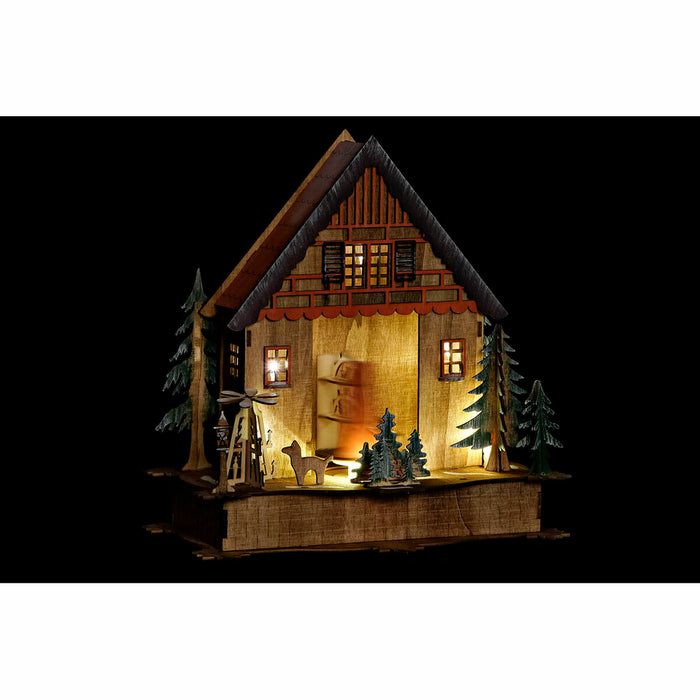 Ornament de Crăciun DKD Home Decor Casă Verde Portocaliu Natural Lemn 27 x 13,5 x 28 cm (3 Unități)