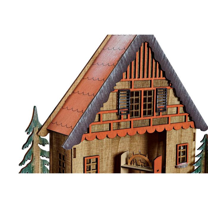 Ornament de Crăciun DKD Home Decor Casă Verde Portocaliu Natural Lemn 27 x 13,5 x 28 cm (3 Unități)
