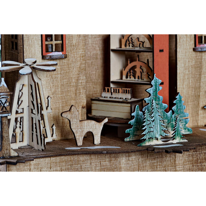 Ornament de Crăciun DKD Home Decor Casă Verde Portocaliu Natural Lemn 27 x 13,5 x 28 cm (3 Unități)