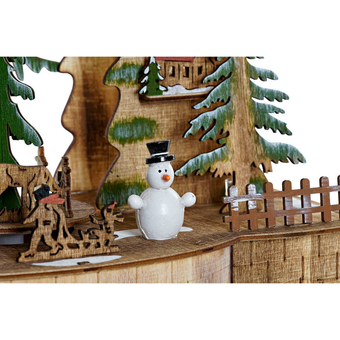 Ornament de Crăciun DKD Home Decor Verde Natural Lemn Copac Case 30 x 15 x 37 cm (3 Unități)