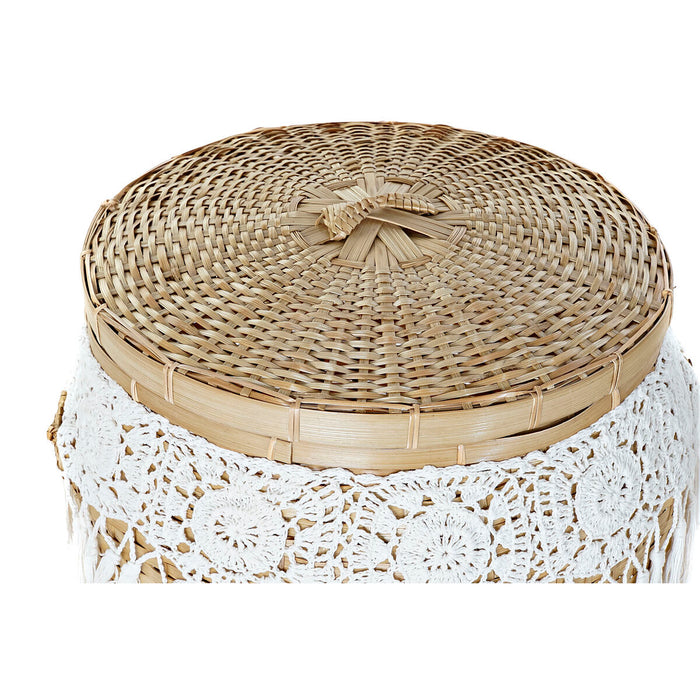 Set de Coșuri DKD Home Decor Alb Natural Bambus Boho 39 x 39 x 45 cm