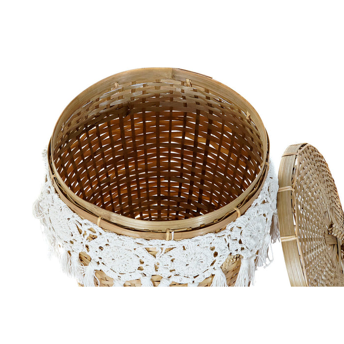 Set de Coșuri DKD Home Decor Alb Natural Bambus Boho 39 x 39 x 45 cm