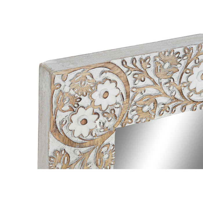 Oglindă de perete DKD Home Decor Alb Natural Geam Lemn de mango Lemn MDF Indian murat 170 x 3 x 63 cm