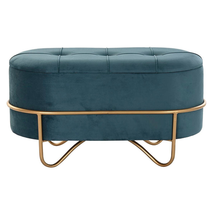 Banchetă DKD Home Decor   Spumă Albastru Auriu* Metal Poliester Кадифе Lemn MDF (72 x 39 x 38 cm)
