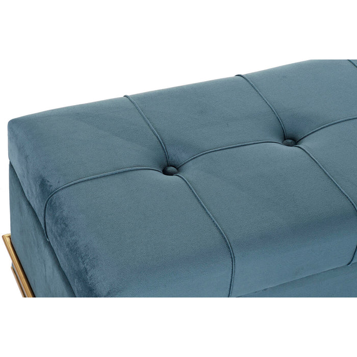 Banchetă DKD Home Decor Spumă Albastru Metal Poliester Кадифе Lemn MDF (83 x 43 x 42 cm)