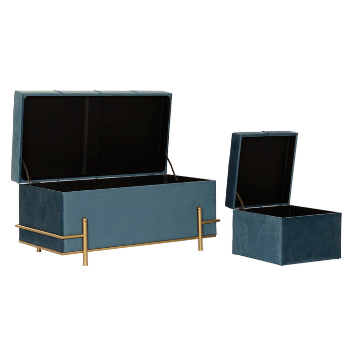 Banchetă DKD Home Decor Spumă Albastru Metal Poliester Кадифе Lemn MDF (83 x 43 x 42 cm)