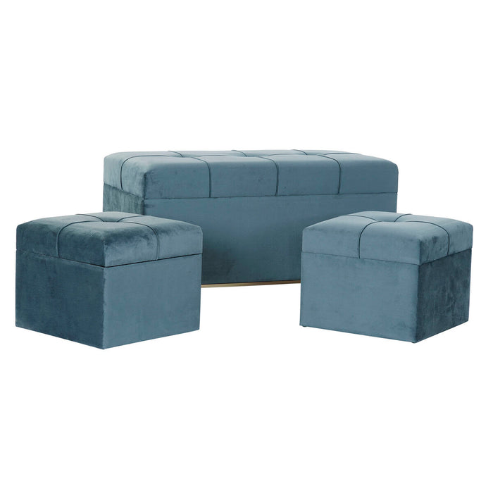 Banchetă DKD Home Decor Spumă Albastru Metal Poliester Кадифе Lemn MDF (83 x 43 x 42 cm)