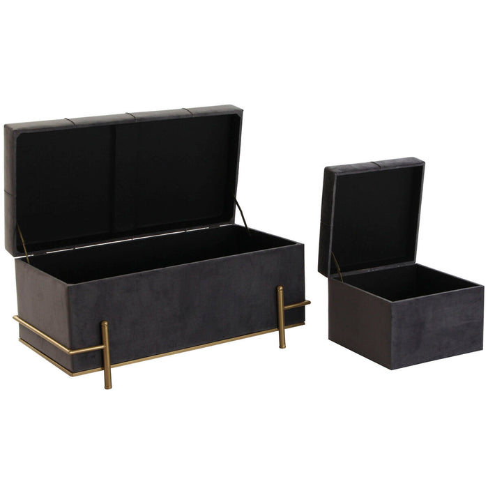 Banchetă DKD Home Decor Spumă Gri Auriu* Metal Poliester Кадифе Lemn MDF (80 x 40 x 42 cm)
