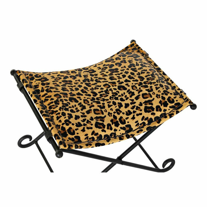 Suport pentru Picioare DKD Home Decor Negru Metal Maro Piele Leopard (55 x 45 x 41 cm)