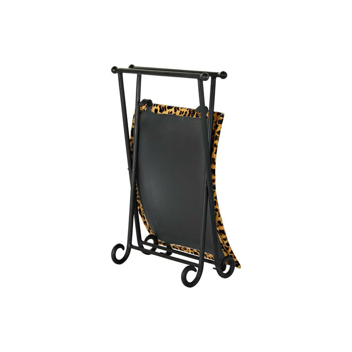 Suport pentru Picioare DKD Home Decor Negru Metal Maro Piele Leopard (55 x 45 x 41 cm)