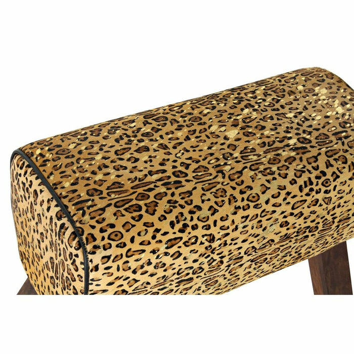 Suport pentru Picioare DKD Home Decor Negru Lemn Maro Piele Leopard (67 x 30 x 51 cm)