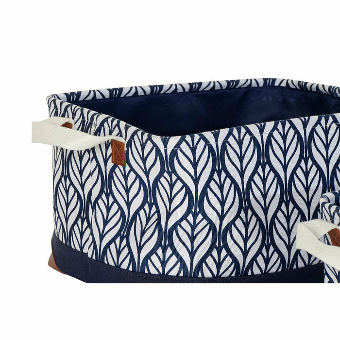 Set de Coșuri DKD Home Decor Alb Maro Gri Bleumarin Frunza a unei plante Boho 40 x 30 x 24 cm Plastic 3 Piese (2 Unități)