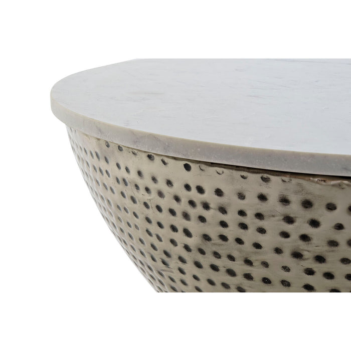 Masa laterală DKD Home Decor 72 x 72 x 33 cm Argintiu Oțel Alb Marmură