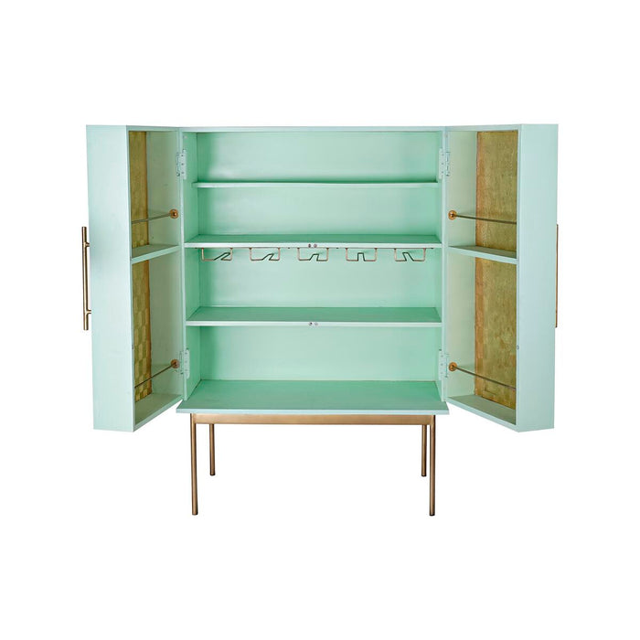 Servantă DKD Home Decor Suport pentru Sticle Metal Lemn Turquoise (90 x 48 x 130 cm)