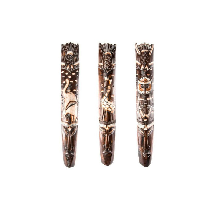 Decorațiune de Perete DKD Home Decor Bej Colonial Maro închis Mască 15 x 6 x 100 cm (3 Piese)