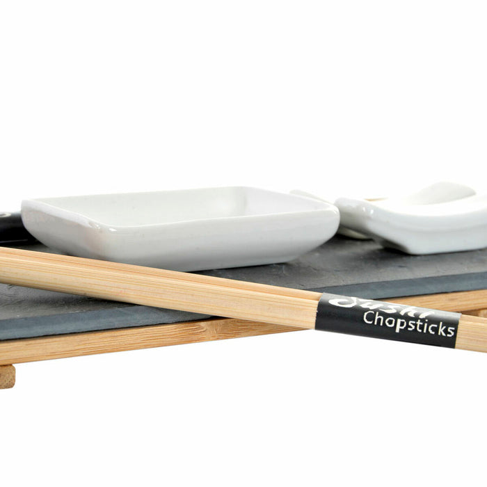 Set de Sushi DKD Home Decor Maro Negru Natural Bambus Slate 30 x 10 x 3,5 cm (9 Piese) (30 x 10 x 3,5 cm)