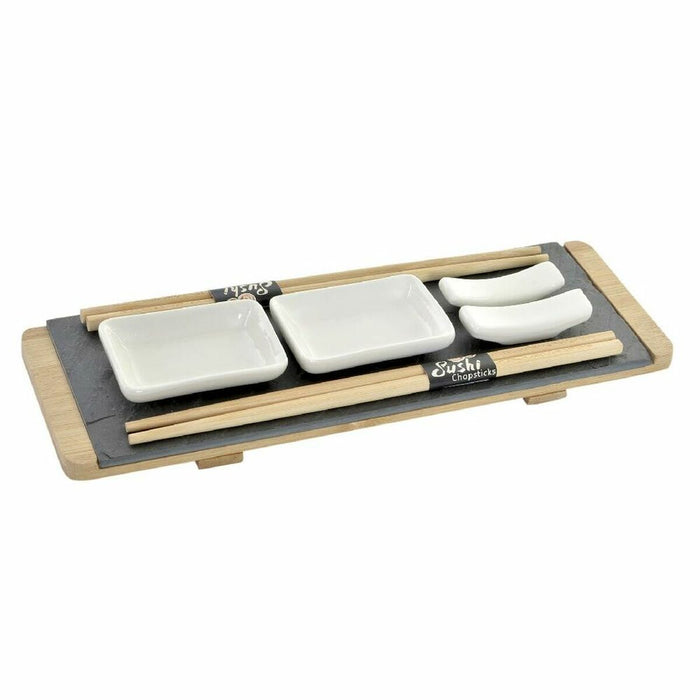 Set de Sushi DKD Home Decor Maro Negru Natural Bambus Slate 30 x 10 x 3,5 cm (9 Piese) (30 x 10 x 3,5 cm)