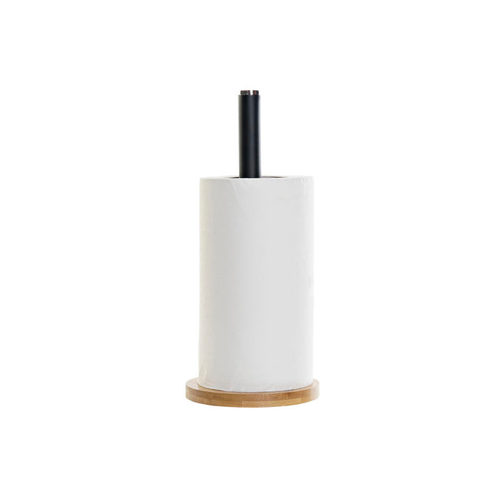Suport pentru hârtie de bucătărie DKD Home Decor Negru Natural Bambus Oțel inoxidabil 15 x 15 x 34 cm