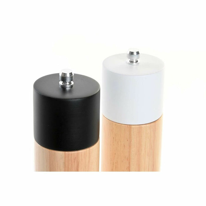 Solniță-Piperniță DKD Home Decor 5 x 5 x 16 cm Ceramică Negru Lemn de cauciuc Alb (2 Unități)