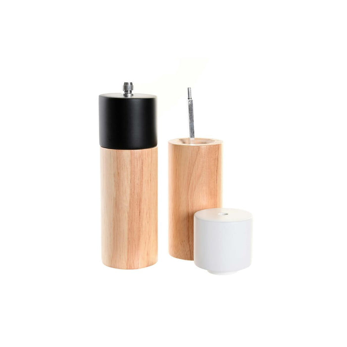 Solniță-Piperniță DKD Home Decor 5 x 5 x 16 cm Ceramică Negru Lemn de cauciuc Alb (2 Unități)