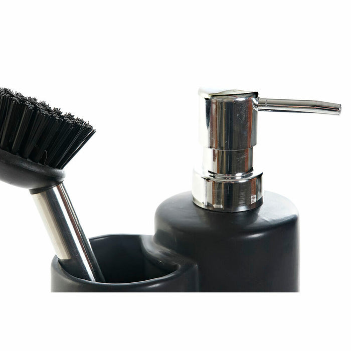 Săpunieră DKD Home Decor Bucătărie Negru Argintiu Natural Bambus Oțel inoxidabil Dolomite 11,5 x 6,5 x 18,5 cm