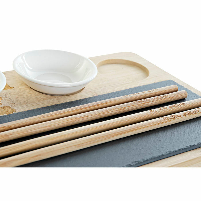 Set de Sushi DKD Home Decor PC-186227 Alb Negru Natural Bambus Slate Modern Oriental 28,5 x 18,5 x 2,6 cm (9 Piese) (28,5 x 18,5