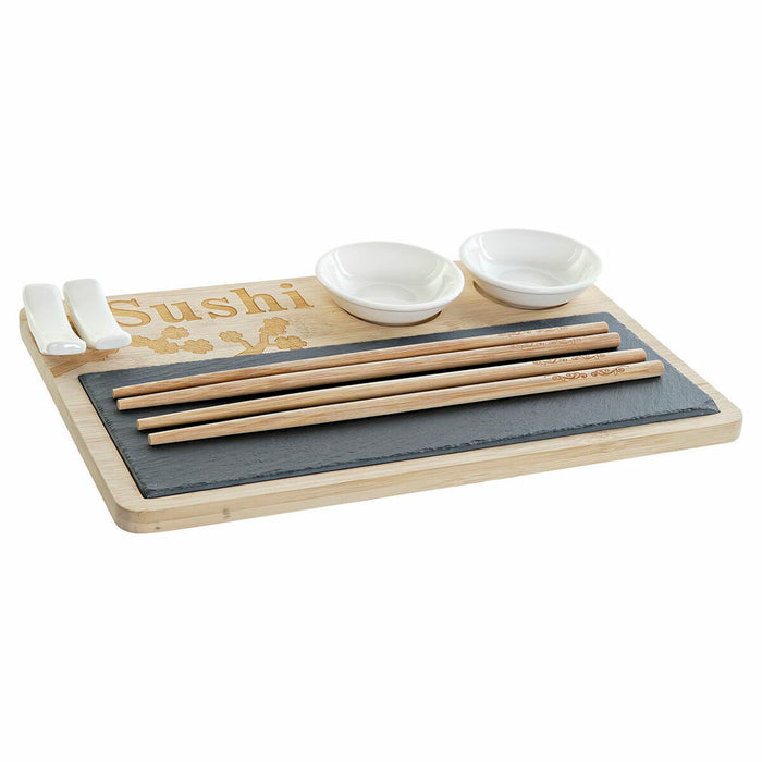 Set de Sushi DKD Home Decor PC-186227 Alb Negru Natural Bambus Slate Modern Oriental 28,5 x 18,5 x 2,6 cm (9 Piese) (28,5 x 18,5