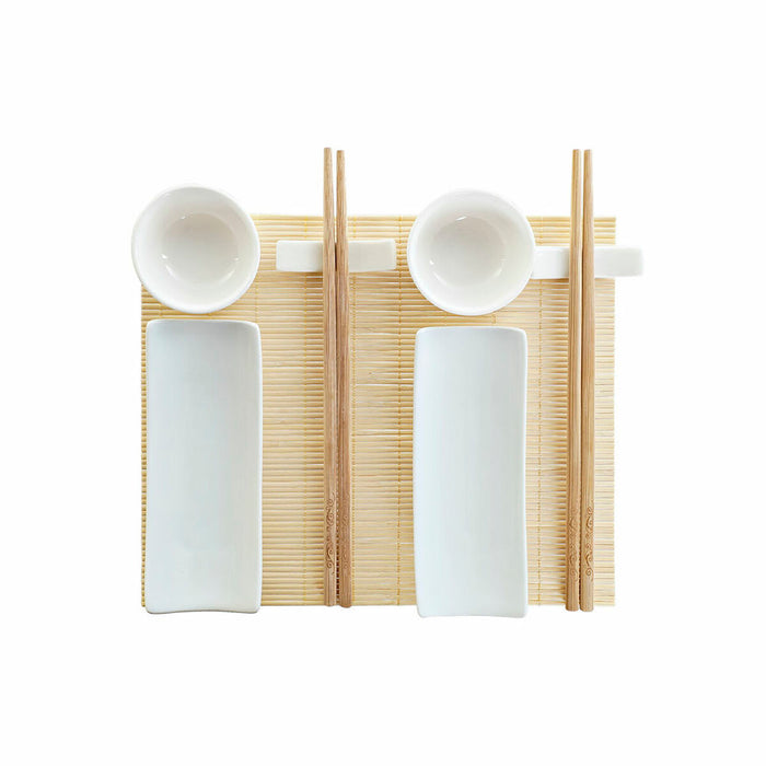 Set de Sushi DKD Home Decor Bambus Gresie Alb Natural Oriental 28,5 x 19,5 x 3,3 cm (9 Piese) (28,5 x 19,5 x 3,3 cm)