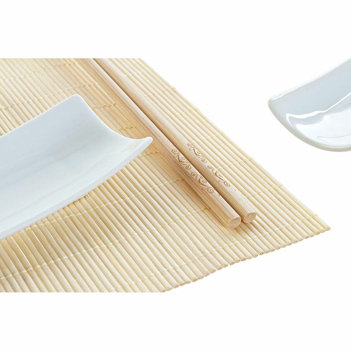 Set de Sushi DKD Home Decor Bambus Gresie Alb Natural Oriental 28,5 x 19,5 x 3,3 cm (9 Piese) (28,5 x 19,5 x 3,3 cm)